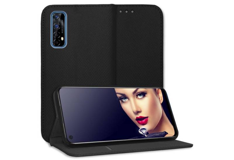 mtb more energy Smartphone-Hülle Smart Magnet für Realme 7, Schwarz, Bookstyle Klapphülle Cover Wallet Case aus Kunstleder von mtb more energy