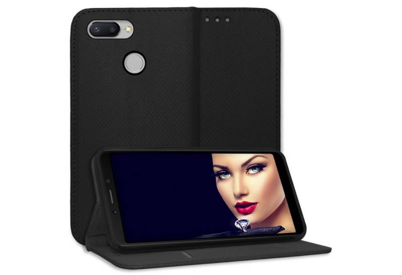 mtb more energy Smartphone-Hülle Smart Magnet für Xiaomi Redmi 6, Schwarz, Bookstyle Klapphülle Cover Wallet Case aus Kunstleder von mtb more energy