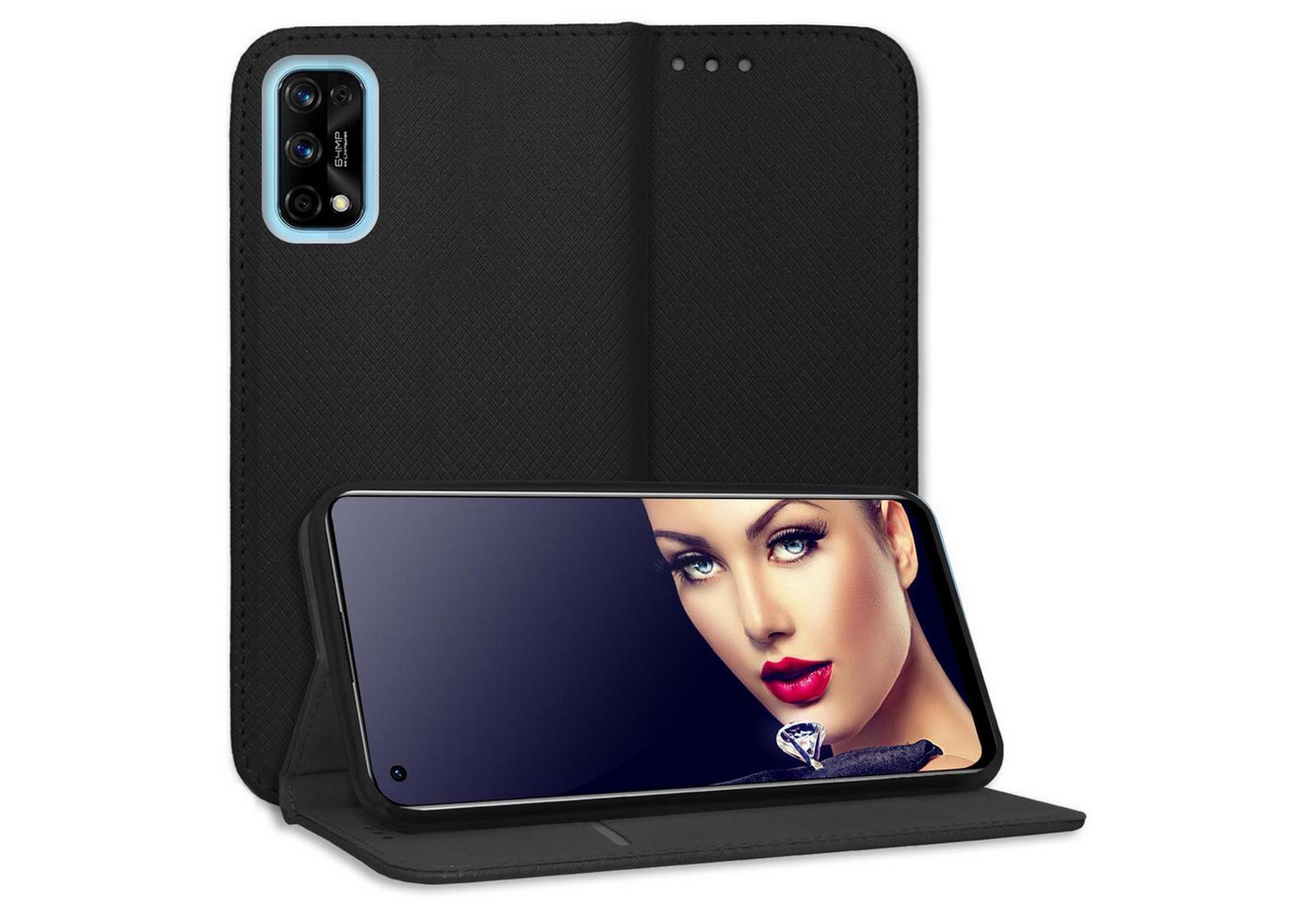 mtb more energy Smartphone-Hülle Smart Magnet für Realme 7 Pro, Schwarz, Bookstyle Klapphülle Cover Wallet Case aus Kunstleder von mtb more energy