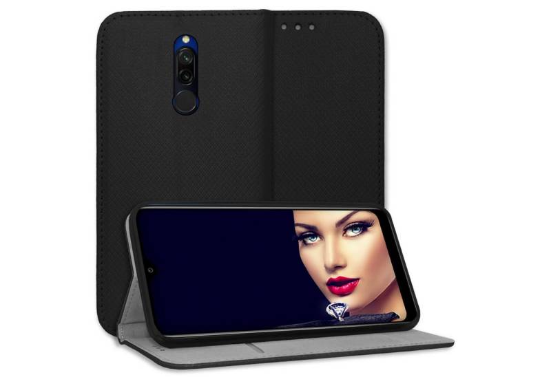 mtb more energy Smartphone-Hülle Smart Magnet für Xiaomi Redmi 8, Schwarz, Bookstyle Klapphülle Cover Wallet Case aus Kunstleder von mtb more energy