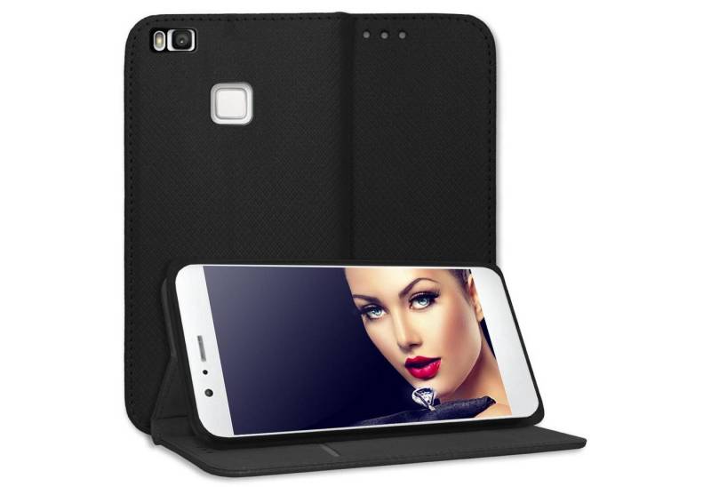 mtb more energy Smartphone-Hülle Smart Magnet für Huawei P9 lite, G9 Lite, Schwarz, Bookstyle Klapphülle Cover Wallet Case aus Kunstleder von mtb more energy