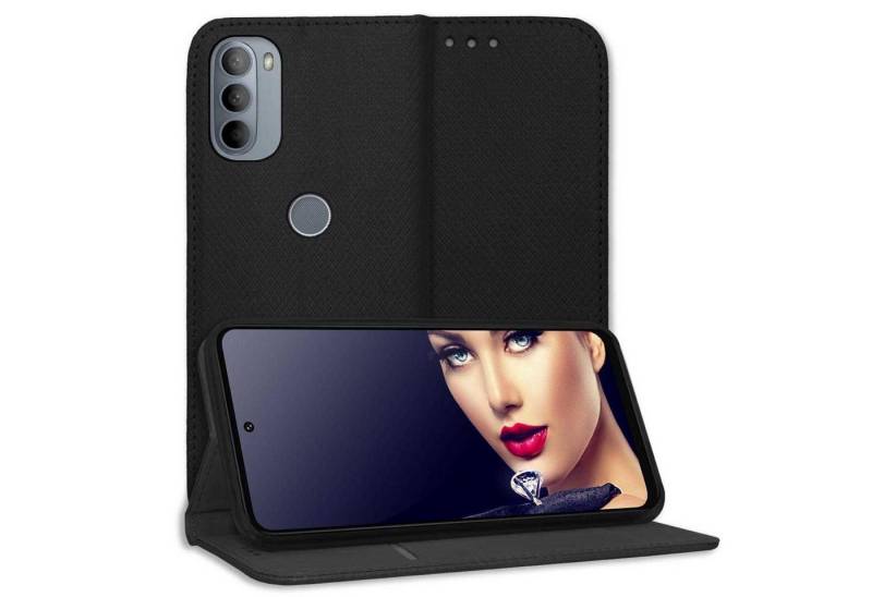 mtb more energy Smartphone-Hülle Smart Magnet für Motorola Moto G31/G41, Schwarz, Bookstyle Klapphülle Cover Wallet Case aus Kunstleder von mtb more energy