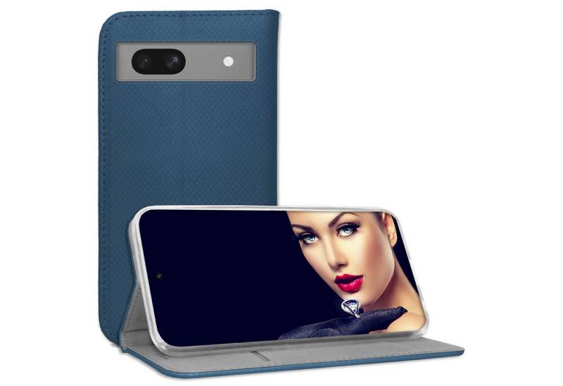 mtb more energy Smartphone-Hülle Smart Magnet für Google Pixel 7a, Blau, Bookstyle Klapphülle Cover Wallet Case aus Kunstleder von mtb more energy