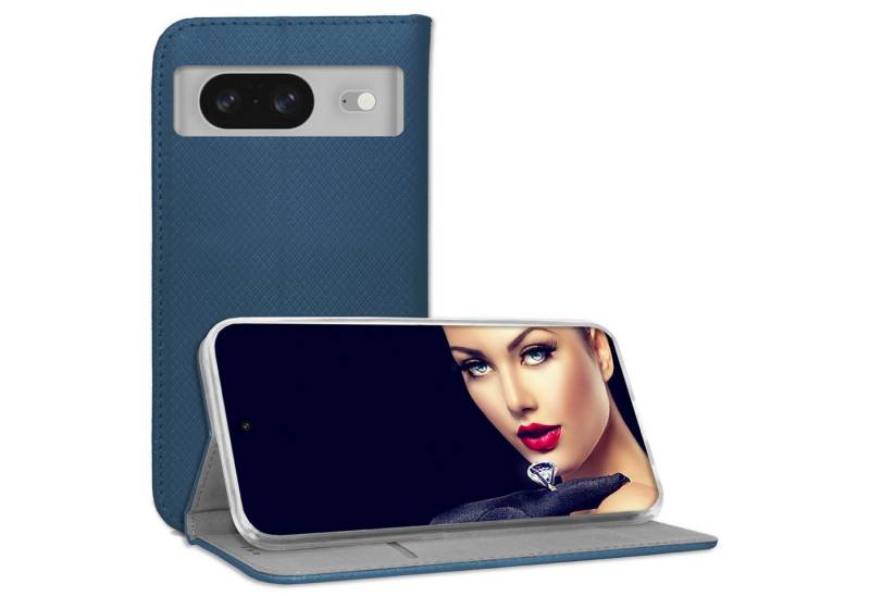 mtb more energy Smartphone-Hülle Smart Magnet für Google Pixel 8, Blau, Bookstyle Klapphülle Cover Wallet Case aus Kunstleder von mtb more energy