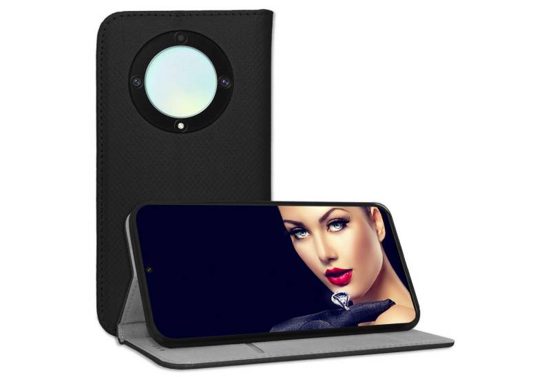 mtb more energy Smartphone-Hülle Smart Magnet für Honor Magic 5 Lite, X9a, X40, Schwarz, Bookstyle Klapphülle Cover Wallet Case aus Kunstleder von mtb more energy