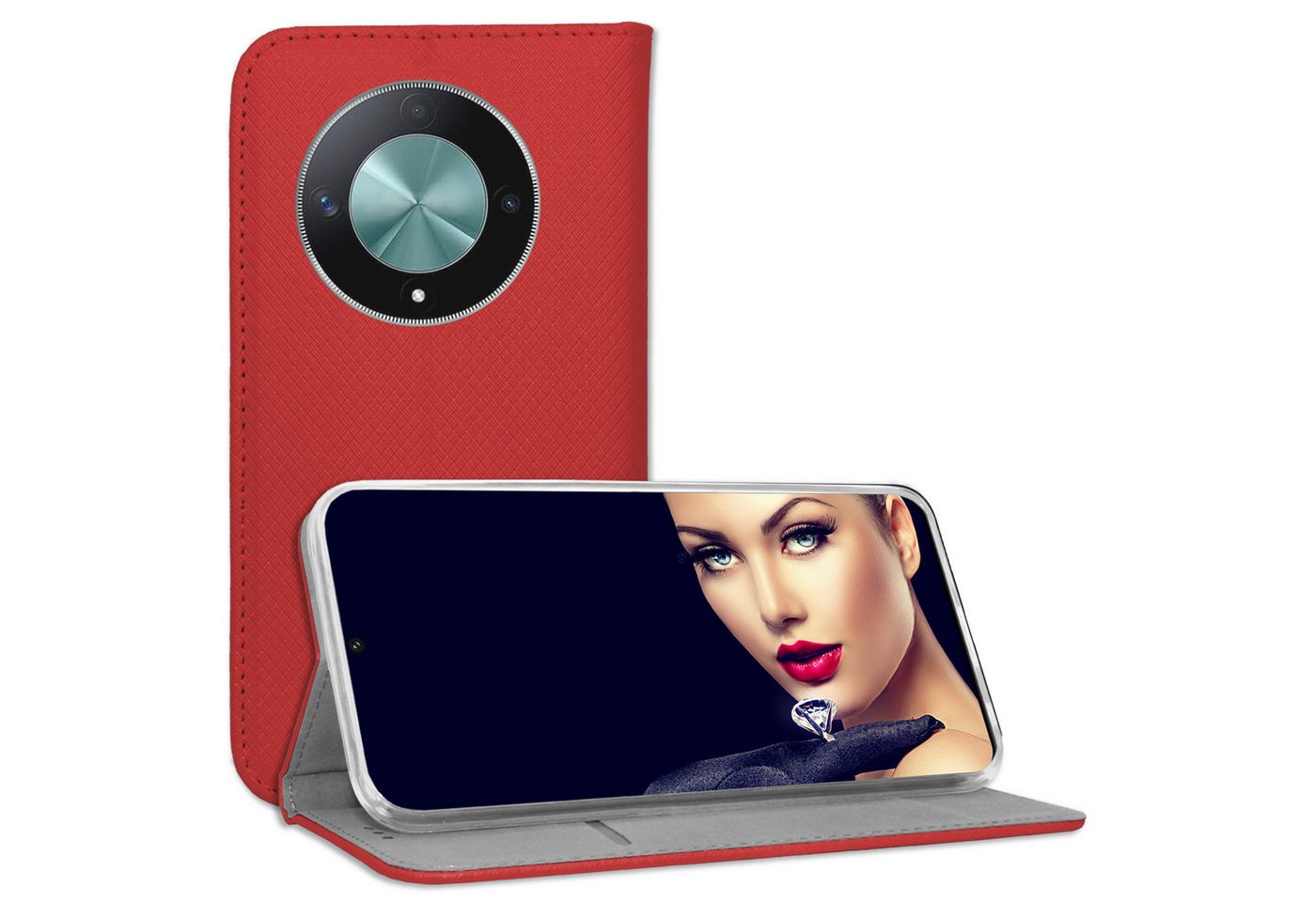 mtb more energy Smartphone-Hülle Smart Magnet für Honor Magic6 Lite / X50 5G, Rot, Bookstyle Klapphülle Cover Wallet Case aus Kunstleder von mtb more energy