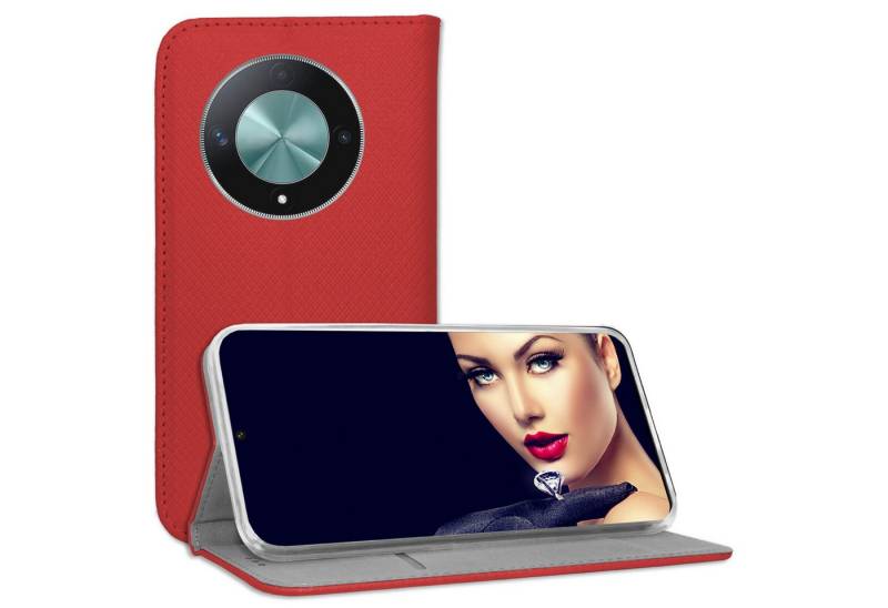 mtb more energy Smartphone-Hülle Smart Magnet für Honor Magic6 Lite / X50 5G, Rot, Bookstyle Klapphülle Cover Wallet Case aus Kunstleder von mtb more energy