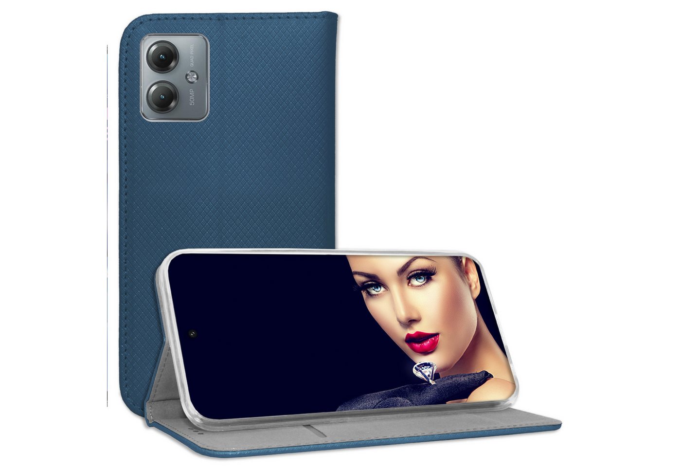 mtb more energy Smartphone-Hülle Smart Magnet für Motorola Moto G14, Blau, Bookstyle Klapphülle Cover Wallet Case aus Kunstleder von mtb more energy