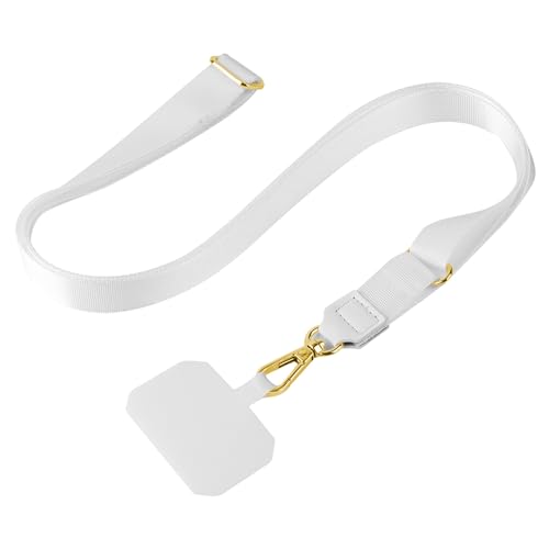 mtb more energy Universal Handykette SoftBand - Weiß - Metallteile Farbe Gold - kompatibel mit vielen Handyhüllen - hochwertiges glänzendes Band zum Umhängen von mtb more energy