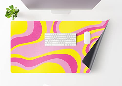 Mubusi Schreibtischunterlage Matte Wellen 50x100 cm - Desk Mat Gaming - Mauspad Wasserdicht - Schreibtischschutz XL - Tischschutz für Tastatur und Maus von mubusi