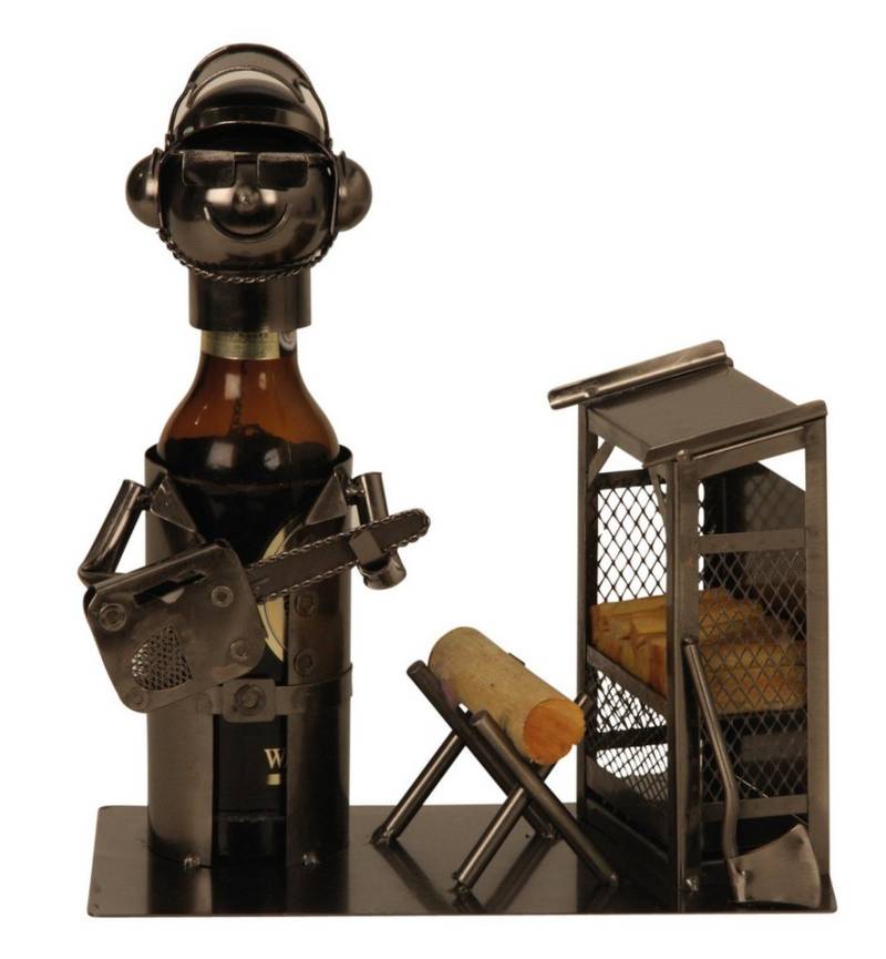 mucHome Bierflaschenhalter Holzfäller mit Kettensäge und Holzscheitel aus Metall ca. 24cm, Wein von mucHome
