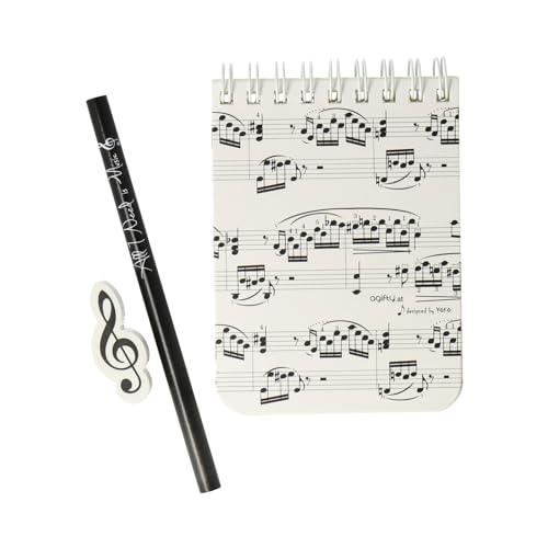 Schreibset Mini mit Notenmotiv - Schönes Geschenk für Musiker (Notenzeilen weiß) von mugesh
