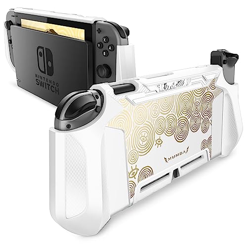 Mumba Hülle für Nintendo Switch Robuste Schutzhülle Hybrid TPU Griff Case Cover [Blade Series] Kompatibel mit Nintendo Switch Console und Joy-Con Controller, Weiß/Gold von mumba
