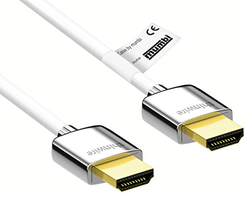 mumbi 26015 UltraThin HDMI 2.0 Kabel High Speed mit Ethernet 1m (Ultra HD, 4K, 3D, 2160p bis 60Hz, HDR, HLG) Vollmetallstecker, 24 Karat vergoldet, 1.00m, weiß von mumbi