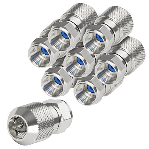 mumbi 26174 Premium F-Stecker für Sat Antennen Koax Kabel mit Ø 6.8 - 7.0 mm, besonders einfache Installation, chrom mit Innenring in blau (8 Stück) von mumbi