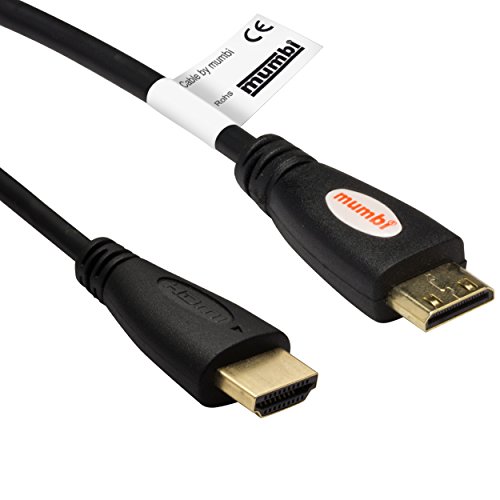 mumbi 3.00m Premium High Speed Mini HDMI Kabel Full HD 3D / Mini HDMI C Stecker auf HDMI A Stecker, vergoldete Kontakte, schwarz von mumbi