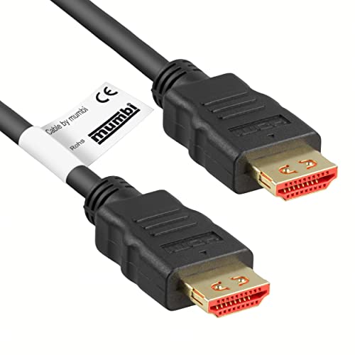 mumbi 5.00m HDMI-High Speed Kabel mit Ethernet mit 4K / 3D Unterstützung bei 24Hz mit Verriegelung, schwarz von mumbi