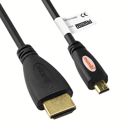 mumbi 5.00m Premium High Speed Micro HDMI Kabel Full HD 3D / Micro HDMI D Stecker auf HDMI A Stecker, vergoldete Kontakte, schwarz von mumbi
