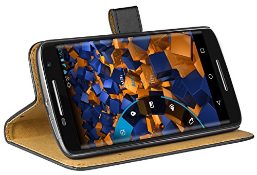 mumbi Echt Leder Bookstyle Case kompatibel mit Motorola Moto X Play Hülle Leder Tasche Case Wallet, schwarz von mumbi