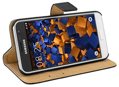 mumbi Echt Leder Bookstyle Case kompatibel mit Samsung Galaxy J3 2016 Hülle Leder Tasche Case Wallet, schwarz von mumbi