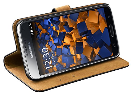 mumbi Echt Leder Bookstyle Case kompatibel mit Samsung Galaxy S5 / S5 Neo Hülle Leder Tasche Case Wallet, schwarz von mumbi