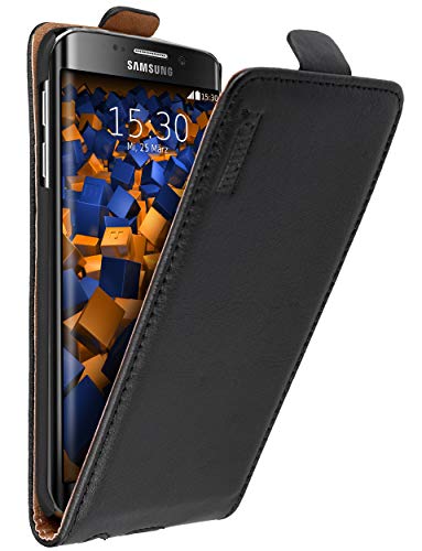 mumbi Echt Leder Flip Case kompatibel mit Samsung Galaxy S6 Edge Hülle Leder Tasche Case Wallet, schwarz von mumbi