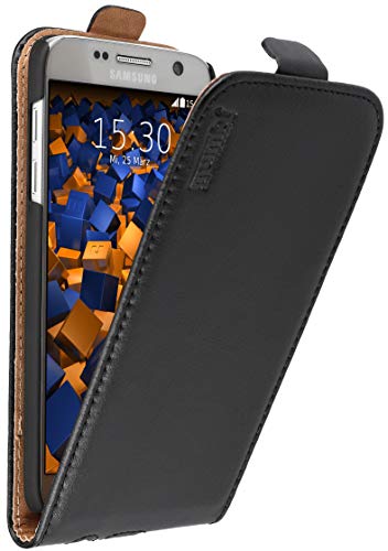 mumbi Echt Leder Flip Case kompatibel mit Samsung Galaxy S7 Hülle Leder Tasche Case Wallet, schwarz von mumbi