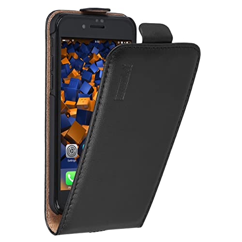 mumbi Echt Leder Flip Case kompatibel mit iPhone SE 2022 / SE 2020 / 7 / 8 Hülle Leder Tasche Case Wallet, schwarz von mumbi
