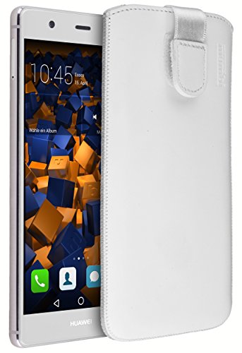 mumbi Echt Ledertasche kompatibel mit Huawei P9 Plus Hülle Leder Tasche Case Wallet, weiss von mumbi