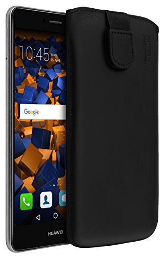 mumbi Echt Ledertasche kompatibel mit Huawei Y7 Hülle Leder Tasche Case Wallet, schwarz von mumbi