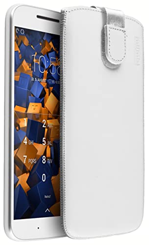 mumbi Echt Ledertasche kompatibel mit Motorola Moto G4 / G4 Plus Hülle Leder Tasche Case Wallet, weiss von mumbi