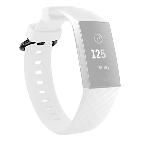 mumbi Ersatz Armband kompatibel mit Fitbit Charge 3 4 Fitness Sport Silikon Band Größe L weiss von mumbi