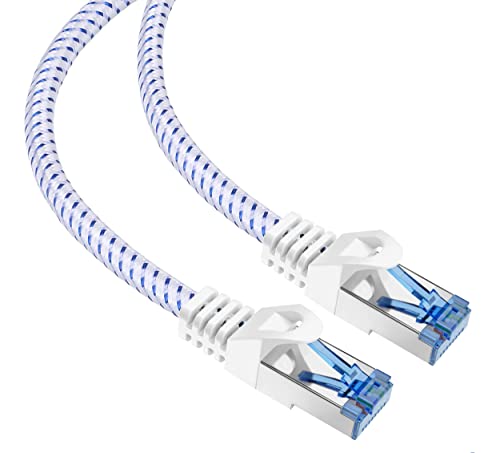 mumbi LAN Kabel 10m CAT 8 Netzwerkkabel Nylon geschirmtes S-FTP CAT8 Ethernet Kabel Patchkabel Nylonkabel 2000MHz 40Gbit 1000cm, Weiss, 36158 von mumbi