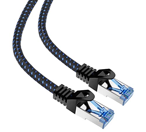 mumbi LAN Kabel 15m CAT 8 Netzwerkkabel Nylon geschirmtes S-FTP CAT8 Ethernet Patchkabel Nylonkabel 2000MHz 40Gbit 1500cm, schwarz, 15.0m von mumbi