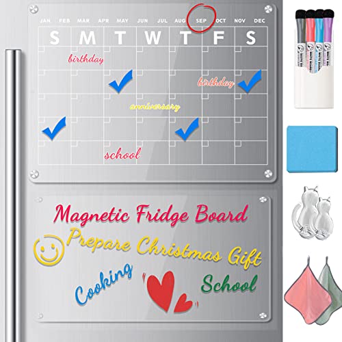 2x Magnetische Abwischbare Kalender, 43cm x 30cm, Wochenplaner Abwischbar Magnetisch, Familienplaner Acrylic Magnettafel Kühlschrank Kalender Planungstafeln Memoboard von mumisuto