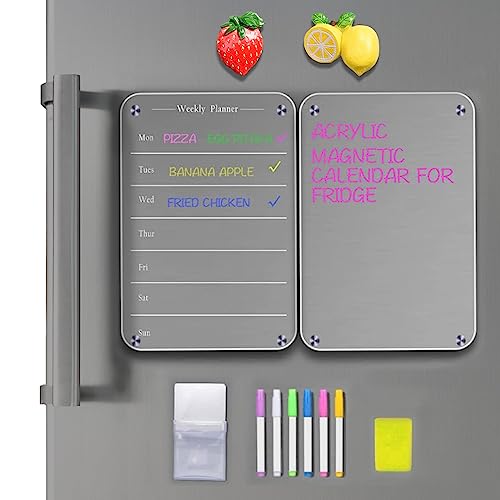 2 Stück Wochenplaner Abwischbar,Acryl Magnetische Abwischbare Kalender für Kühlschrank,Klar Acrylic Wochenplaner Magnetisch mit 6 Kreidemarkern,Planungstafeln für To-do Listen, Menüplanung(A) von mumisuto