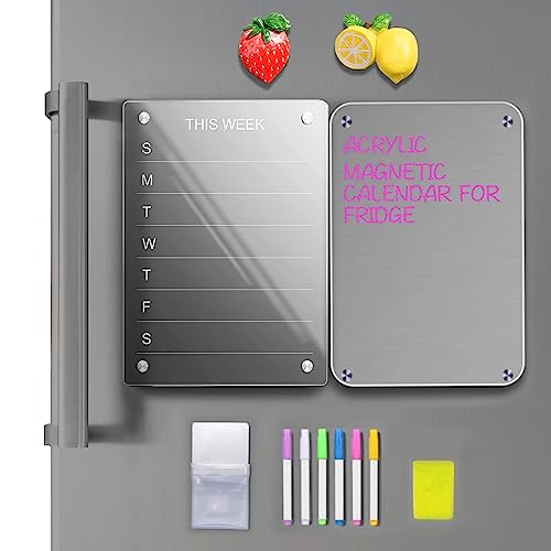 2 Stück Wochenplaner Abwischbar,Acryl Magnetische Abwischbare Kalender für Kühlschrank,Klar Acrylic Wochenplaner Magnetisch mit 6 Kreidemarkern,Planungstafeln für To-do Listen, Menüplanung(B) von mumisuto