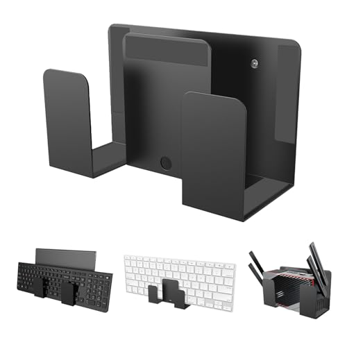 mumisuto Laptop Wandhalterung,Universal Aufhänger Halter für Laptop Tablet Tastatur, Zweischichtiges Design,Laptopständer mit Klemme für Gerätestärke < 4 cm, Edelstahl Schreibtischseitenhalterung von mumisuto