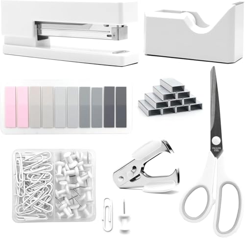 Bürobedarf, Schreibtischzubehör, Hefter und Klebebandspender-Set für Frauen mit Hefter, Klebebandspender, Heftklammern, Klammern, Clips, Schere und Tabs, Geschenk für Studenten, Kollegen von musejoy