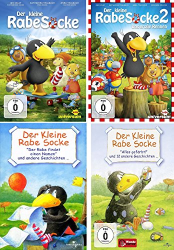4 DVDs - Der kleine Rabe Socke (2 Kinofilme+ findet einen Namen+alls gefärbt…und andere Geschichten) im Set - Deutsche Originalware [4 DVDs] von music-movie-more