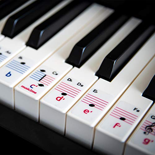 Klavier & Keyboard Noten-Aufkleber für 49/61 / 76/88 Tasten Pianos (2 Oktaven) - 3 Sprachen - Kostenlose Klavierlektionen - Piano Sticker Made in Germany von music2me