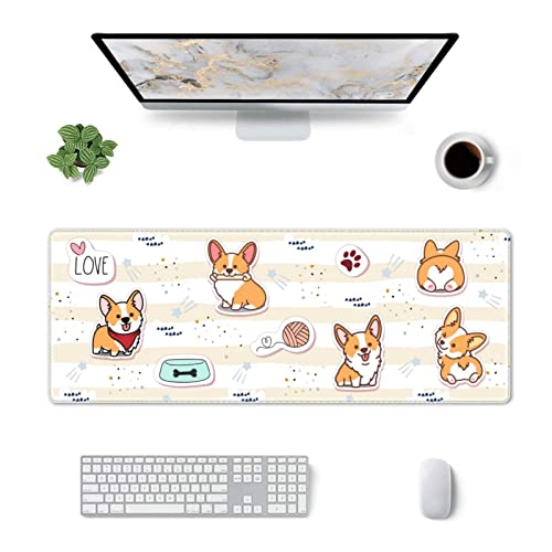 Corgi Mauspad mit genähtem Rand, Größe XL, 80 x 30,5 cm, Gummiunterseite, rutschfest, für Laptops / Computer / Gaming von mutakin