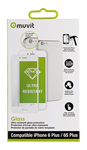 Muvit mutpg0134 – 0.33 mm, 3d gebogen + Nanofilm hinten Bildschirmschutzfolie für Apple iPhone 6 Plus/6S Plus, Weiß von muvit