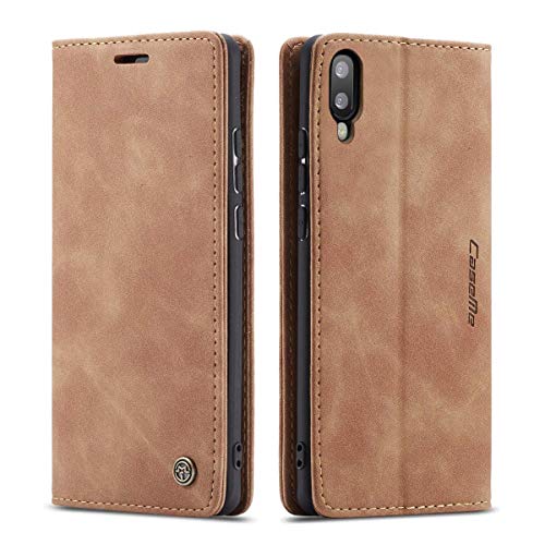mvced Handyhülle Kompatibel mit Samsung Galaxy A10,Premium Leder Flip Case Schutzhülle mit Standfunktion,Braun von mvced