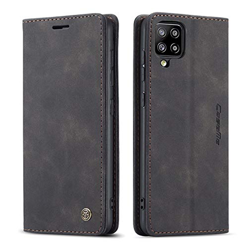 mvced Handyhülle Kompatibel mit Samsung Galaxy A42 5G,Premium Leder Flip Case Schutzhülle mit Standfunktion,Schwarz von mvced
