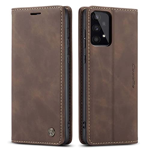 mvced Handyhülle Kompatibel mit Samsung Galaxy A53 5G,Premium Leder Flip Case Schutzhülle mit Standfunktion,Kaffee von mvced