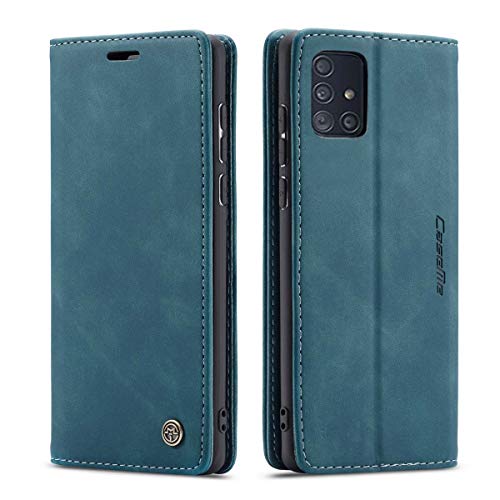 mvced Handyhülle Kompatibel mit Samsung Galaxy A71 4G,Premium Leder Flip Case Schutzhülle mit Standfunktion,Blau von mvced
