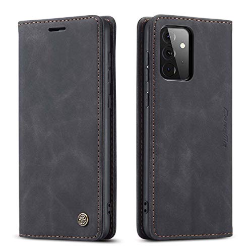 mvced Handyhülle Kompatibel mit Samsung Galaxy A72,Premium Leder Flip Case Schutzhülle mit Standfunktion,Schwarz von mvced