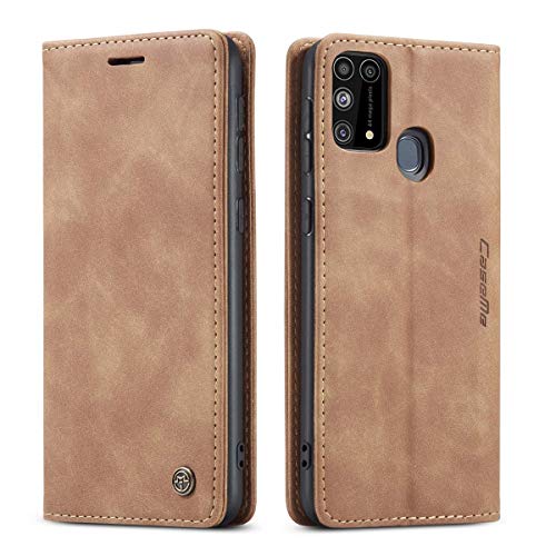 mvced Handyhülle Kompatibel mit Samsung Galaxy M31,Premium Leder Flip Case Schutzhülle mit Standfunktion,Braun von mvced
