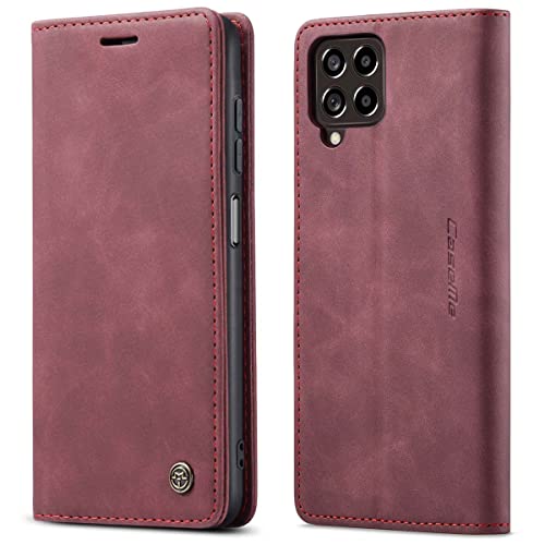 mvced Handyhülle Kompatibel mit Samsung Galaxy M33 5G,Premium Leder Flip Case Schutzhülle mit Standfunktion,Wein rot von mvced